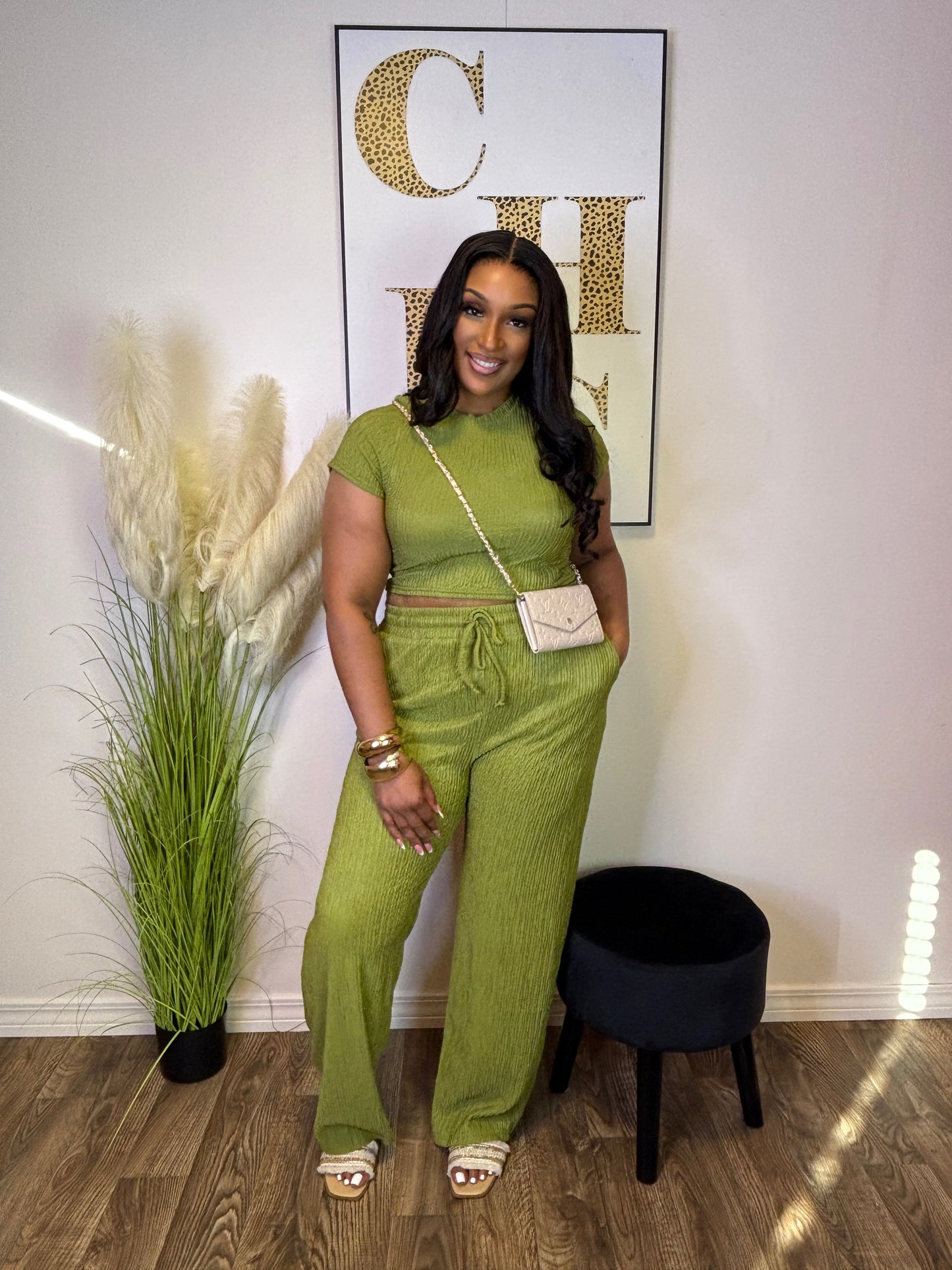Kristi’s Crinkle Textured Set-Olive