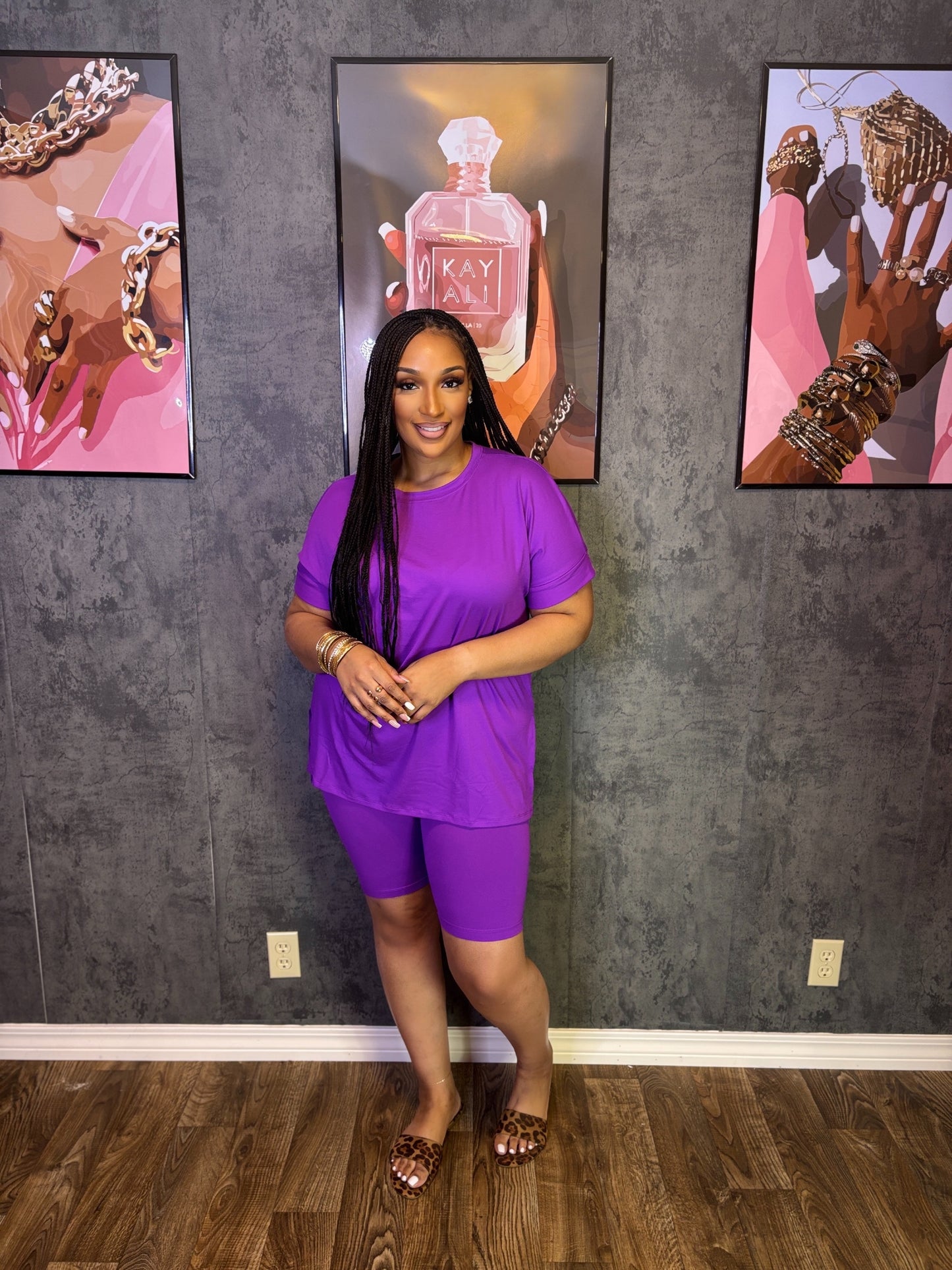 Get Up and Go Basic Biker Short Set-Violet