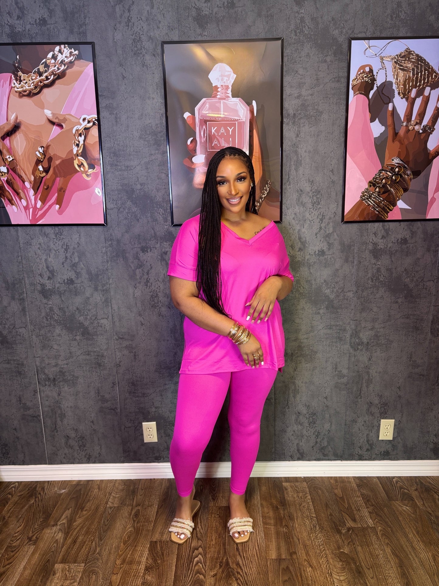 Get Up and Go Basic Leggings Set-Hot Pink