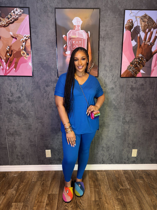 Get Up and Go Basic Leggings Set-Classic Blue