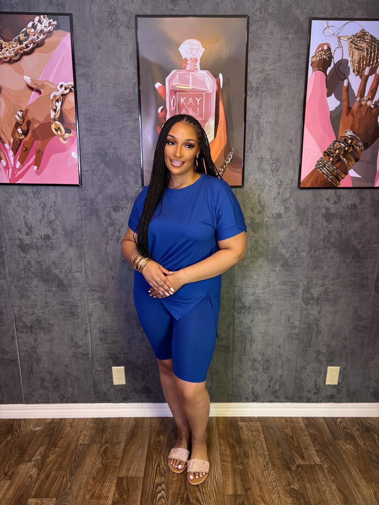 Get Up and Go Basic Biker Short Set- Lt Navy