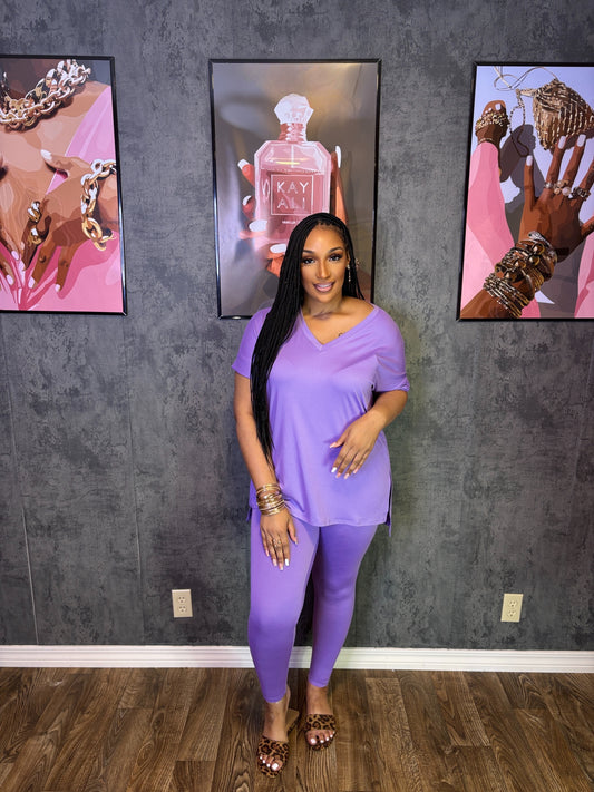 Get Up and Go Basic Leggings Set-Lavender