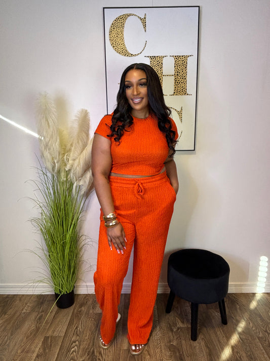 Kristi’s Crinkle Textured Set-Rust
